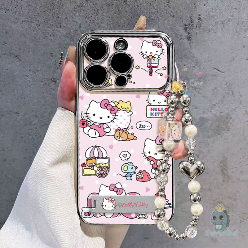 ปลอกคิตตี้น่ารักสําหรับ ไอโฟน 11 16 7 8 6 6ส บวก 15 14 13 12 มือโปร เอ็กซ์อาร์ X Xs สูงสุด การ์ตูนวุ้นลูกแมวสีชมพูแฟชั่นกรณีโทรศัพท์ + วงเล็บ + โซ่ชุบกันกระแทกป้องกันปกหลัง