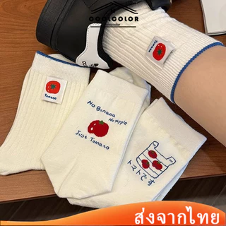 ในไทย💖ถุงเท้าแฟชั่นมะเขือเทศลายการ์ตูนน่ารักสไตล์ญี่ปุ่นบางระบายอากาศได้ดีความยืดหยุ่นสูงผู้ชายและผู้หญิงCOD