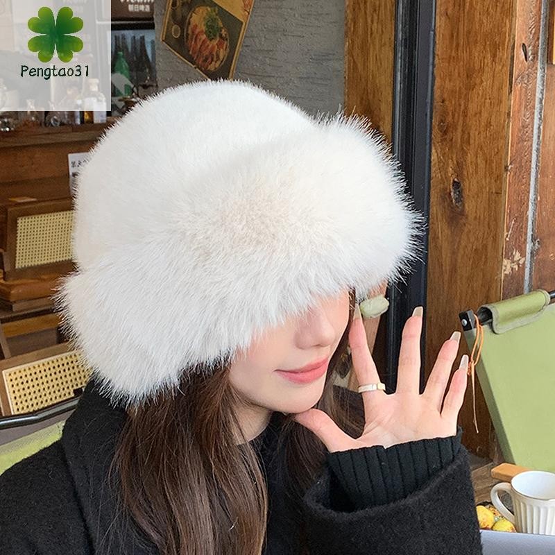 [eto] Fluffy Faux Fur Bucket หมวกสําหรับผู้หญิงหรูหรา Plush หมวกชาวประมงหมวกฤดูหนาวอุ่น Thicken เย็น Snowy Day หมวกปานามา [TH]