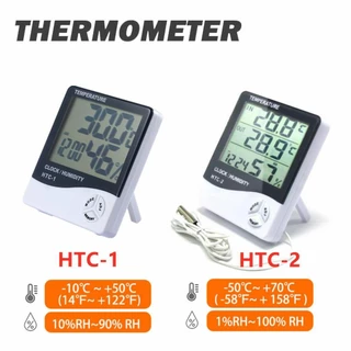 เทอร์โมมิเตอร์ HTC 1 และ HTC 2 เครื่องวัดอุณหภูมิ วัดความชิ้น พร้อมนาฬิกา แบบมีสาย แบตเตอรี่ AAA 1 ก้อน
