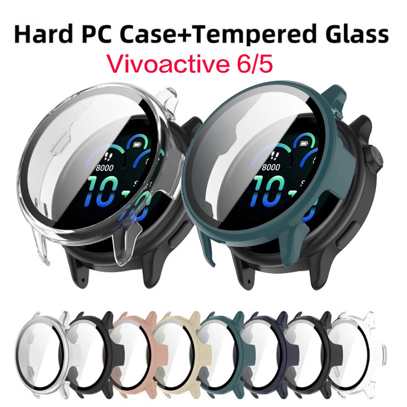 ฝาครอบเปลือกพีซีแบบแข็งพร้อมเคสป้องกันหน้าจอกระจกนิรภัยสําหรับ Garmin Vivoactive 6 Vivoactive 5