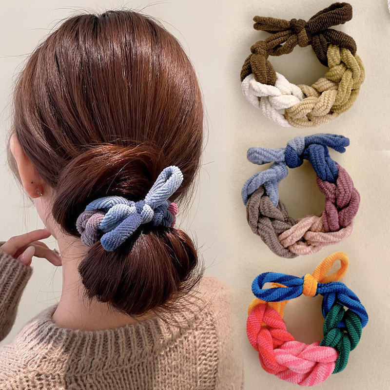 คลาสสิก Bowknot เชือกถักยางรัดผมยืดหยุ่นสูง Hairband หญิงสาวผมหางม้า Scrunchies