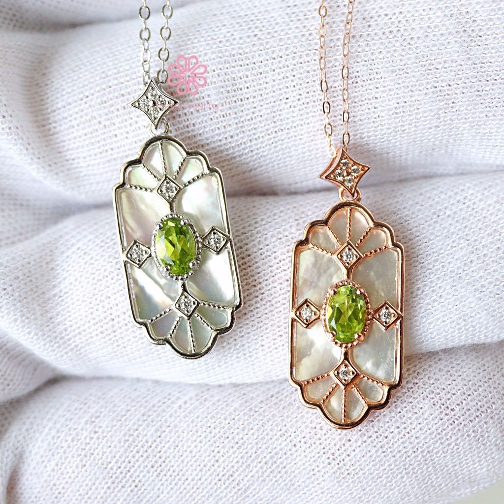 Rosen'marry/ สร้อยคอพร้อมจี้พลอยเพอริดอทแท้ ตัวเรือนเงินแท้ พร้อมกล่อง RN123