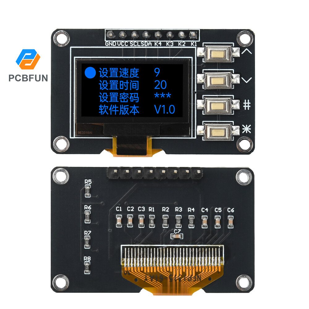 Pcbfun 0.96 นิ้วจอแสดงผล OLED IIC สีขาว/สีฟ้า 12864 พร้อม 4 ปุ่มจอแสดงผล OLED SSD1306 SSD1315 จอแสดงผล OLED I2C