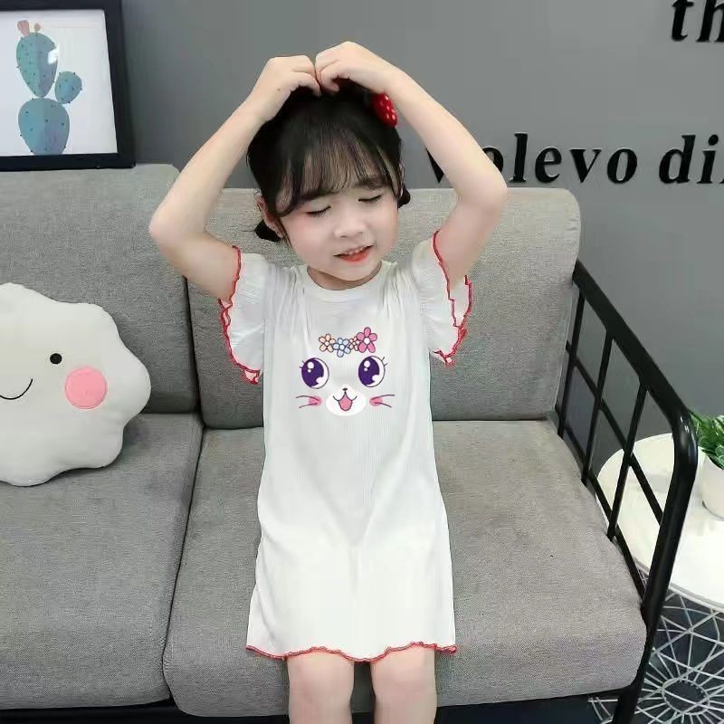 [RJ] 90-130 ซม.ชุดนอนเด็กผู้หญิงฤดูร้อนบางชุดนอนผ้าไหมน้ําแข็งสไตล์เจ้าหญิง Homewear - รูปที่ 3