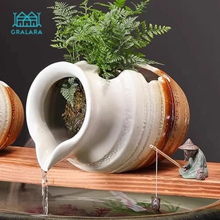 【สินค้าจุด】Gralara การารา หมุนเวียนน้ําดินหม้อพืชกระถางดอกไม้น้ําไหลเครื่องประดับน้ําบ่อน้ํา โถดินเผาและของประดับตกแต่งสวนเลี้ยงปลาโบราณ