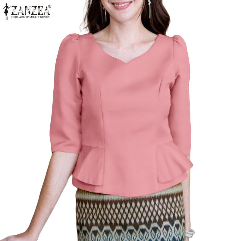 ZANZEA ใส่ ซานเซีย ผู้หญิงแฟชั่นเกาหลีหรูหราแข็งครึ่งแขนเสื้อนัวเนีย