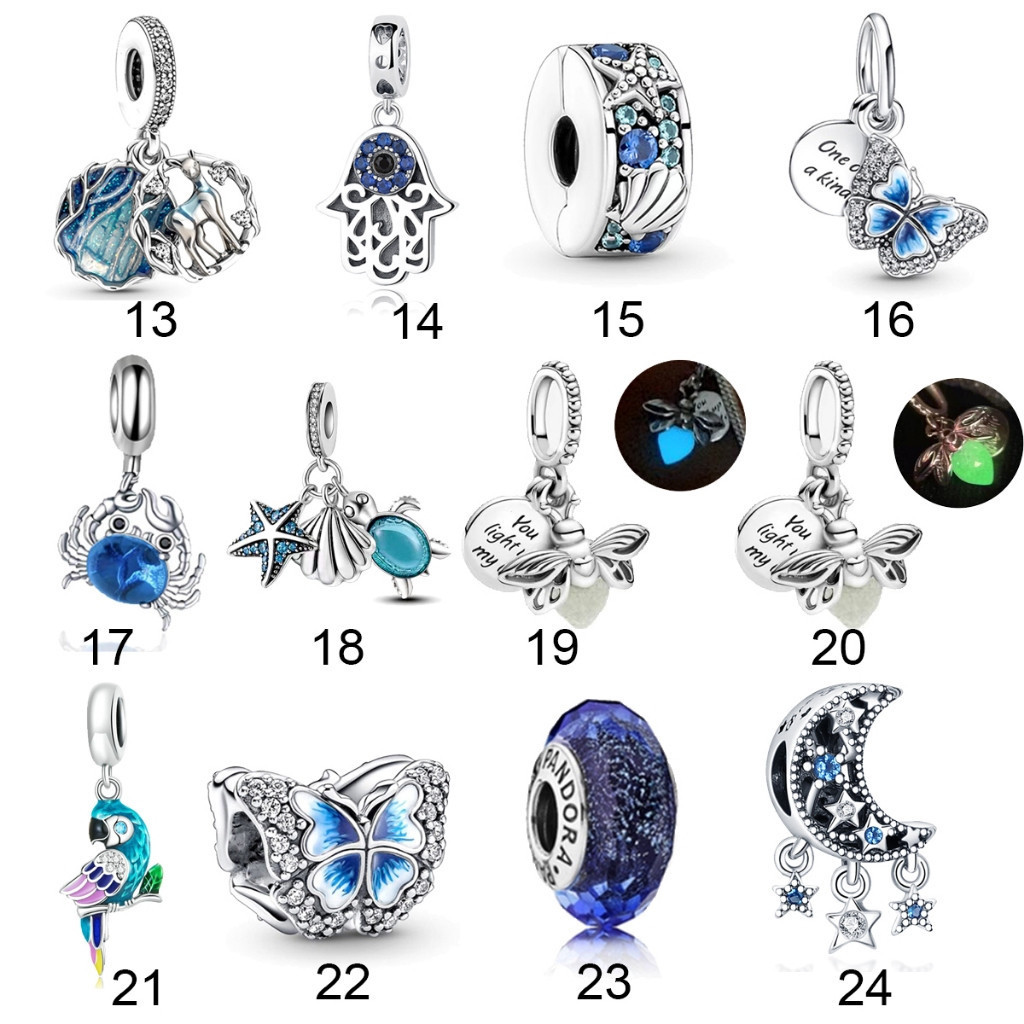 สร้อยข้อมือพร้อมจี้ล็อค 925 Classic Blue Amulet Charm Sea Star Turtle Amulets - รูปที่ 2