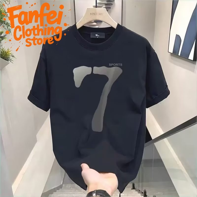 (จัดส่งตลอด 24 ชั่วโมง)Fanfei Clothing storeเสื้อยืดแขนสั้นผู้ชาย ฤดูร้อนผ้าฝ้ายอินเทรนด์รอบคอผู้ชายพิมพ์เสื้อยืด