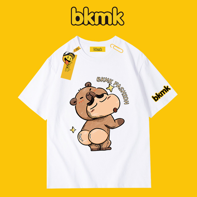 บีเคเอ็มเค หลวมแขนสั้นผู้ชายการ์ตูนพิมพ์สบายๆ100%พรีเมี่ยมผ้าฝ้ายเสื้อยืดขนาดใหญ่