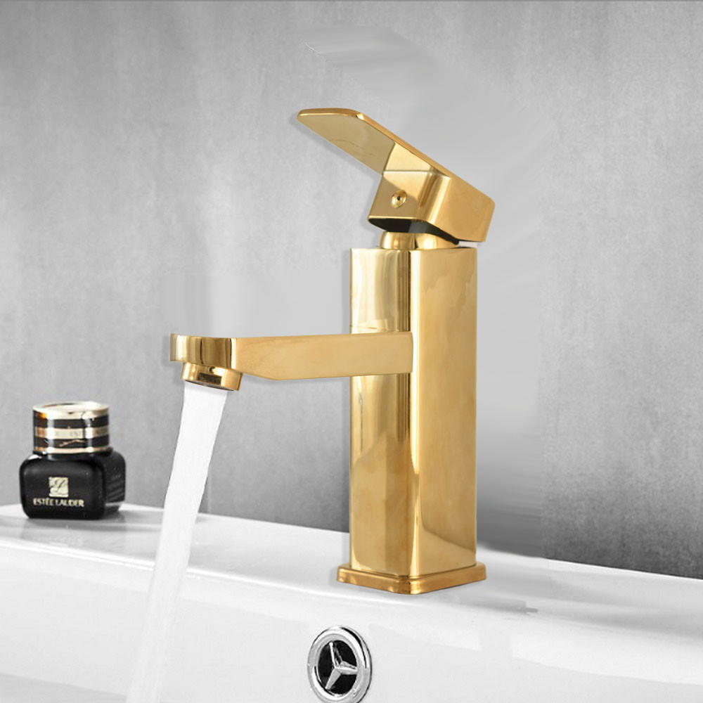 Luxury Gold Deck Mount ห้องน้ําอ่างล้างหน้าอ่างล้างจานผสม Vanity ก๊อกน้ําเดี่ยว Handle Tap mnf881