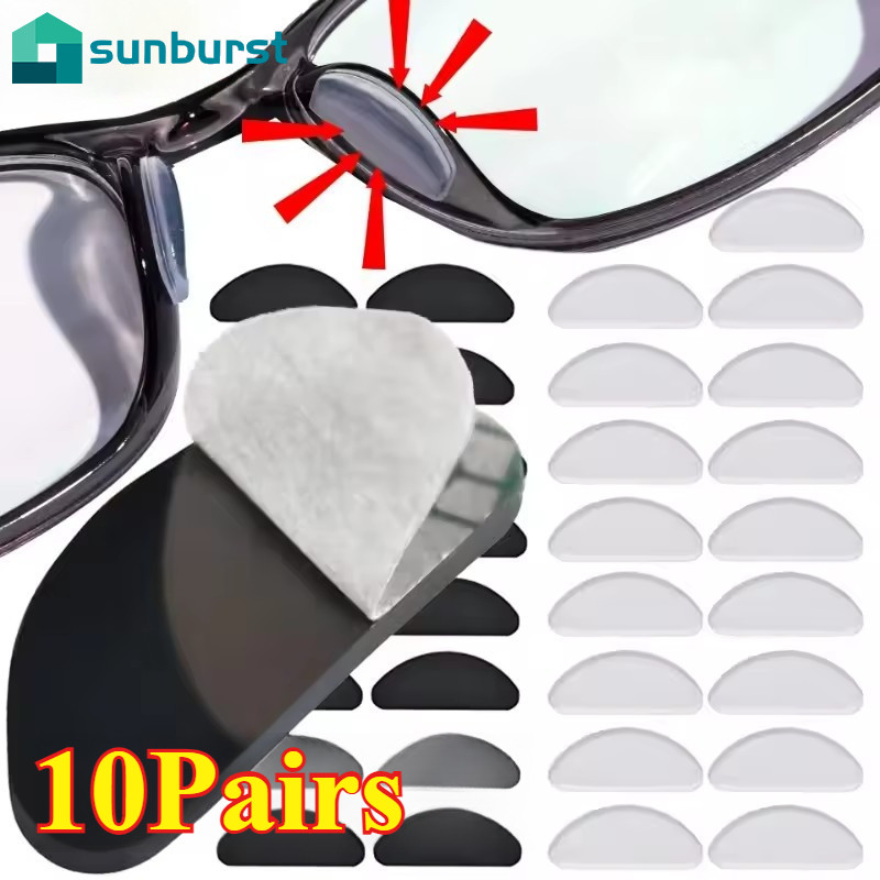 [HGB]5 คู่/แพ็คแผ่นรองจมูกซิลิโคนกันลื่นสําหรับแว่นตา/แว่นตากันแดด, Self-Adhesive Comfort Fit แผ่นรอ
