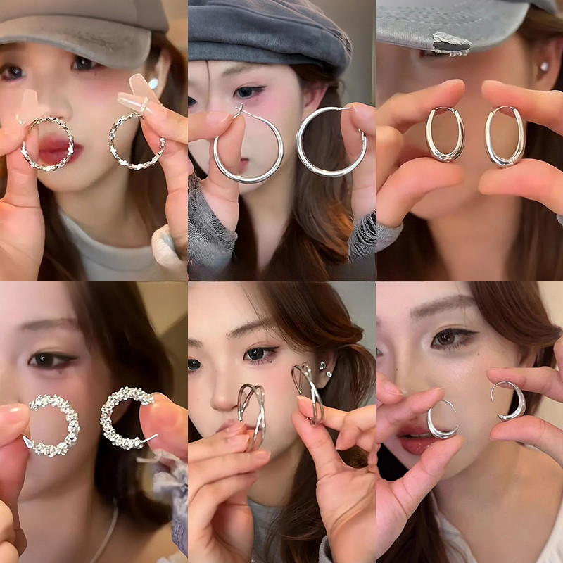 ต่างหูห่วงสไตล์สาวร้อนเงิน เม็ดสี เพิ่มเสน่ห์ใบหน้าขนาดเล็ก
