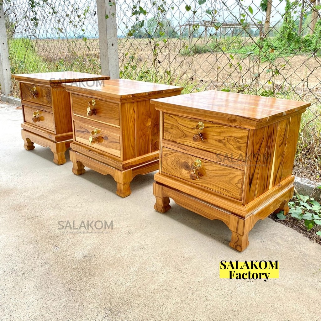 SLKตู้เก็บเอกสาร ตู้เก็บของขาสิงห์ ไม้สัก แบบ 2 ชั้น 48*43*50 ซม. สีเคลือบเนื้อไม้ wooden file cabin