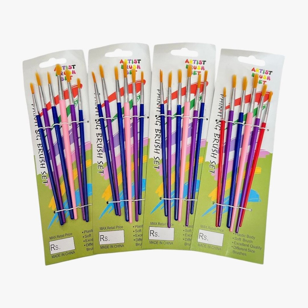 (ยกแพ็ค 12 ชุด) ชุดพู่กัน ระบายสีน้ำ 1 ชุด 6 อัน คละเบอร์