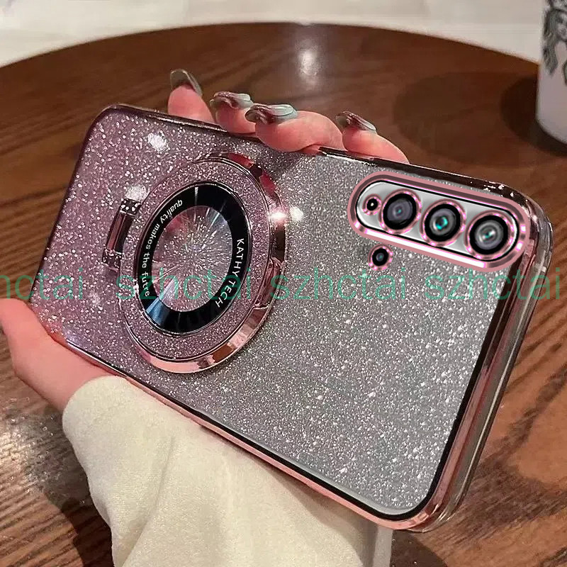 สําหรับ Huawei Nova 5T Nova 3i Nova 7i Nova 7 Nova 7 se Nova 8i Nova 9 Nova 9 se Luxury Electroplated Glitter เคสโทรศัพท์เชลล์ใสกันกระแทกพร้อมวงเล็บ