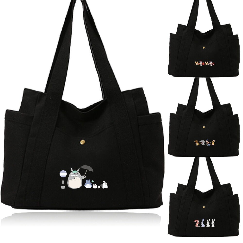 กระเป๋าซิปผ้าใบสำหรับเสื้อผ้า ขนาดใหญ่ กระเป๋าสะพายสำหรับคนรุ่นใหม่ที่มีสไตล์ มีสินค้าพร้อมส่ง ซีรีส์การพิมพ์การ์ตูน