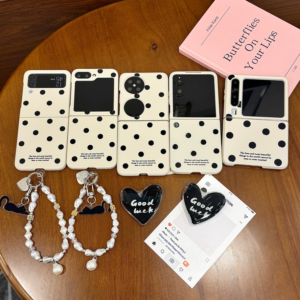 Flip7 การ์ตูนลายจุดพร้อมโซ่ Flip6 Samsung Galaxy Z Flip5 เคสน่ารัก Pura X เคสแบบพับค้นหา N3 Flip Flip 4 hard กันกระแทกโทรศัพท์ความคิดสร้างสรรค์ฝาครอบ