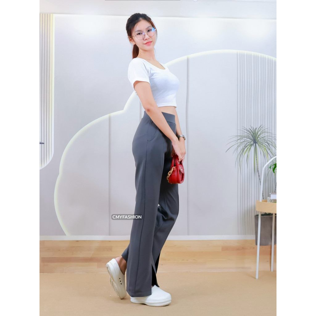 กางเกงขายาว 9ส่วน ทรงขาม้า ปลายขาผ่าข้าง ตีเกล็ดหน้า ผ้าเกาหลี เนื้อผ้านิ่ม ใส่ทำงานได้ เก็บทรงสวย p902# - รูปที่ 5