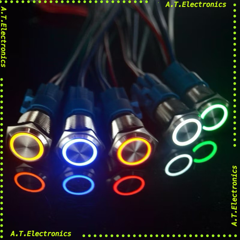 พร้อมส่ง! สวิทซ์มีไฟ 22mm สวิตเหล็ก swขาเสียปุ่มกดโลหะ สวิตซ์รถยนต์ 12V-24V,220V  22มม. กดติด-กดดับ กดติด-ปล่อยดับ LED