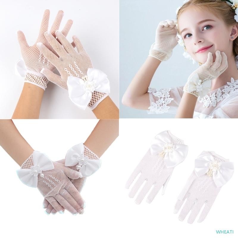 Elegant Girls Gloves Mittens For Wedding Dress And Formal Occasion White/Black