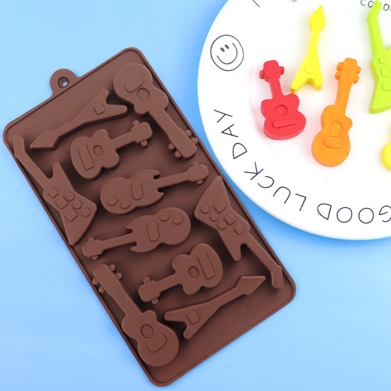 10-Cavity เครื่องดนตรี Pipa กีตาร์การสร้างแบบจําลองแม่พิมพ์ซิลิโคนช็อกโกแลตแม่พิมพ์พุดดิ้งขนมแม่พิมพ์สบู่แม่พิมพ์เค้กตกแต่งแม่พิมพ์ DIY Baking Utensils &---&