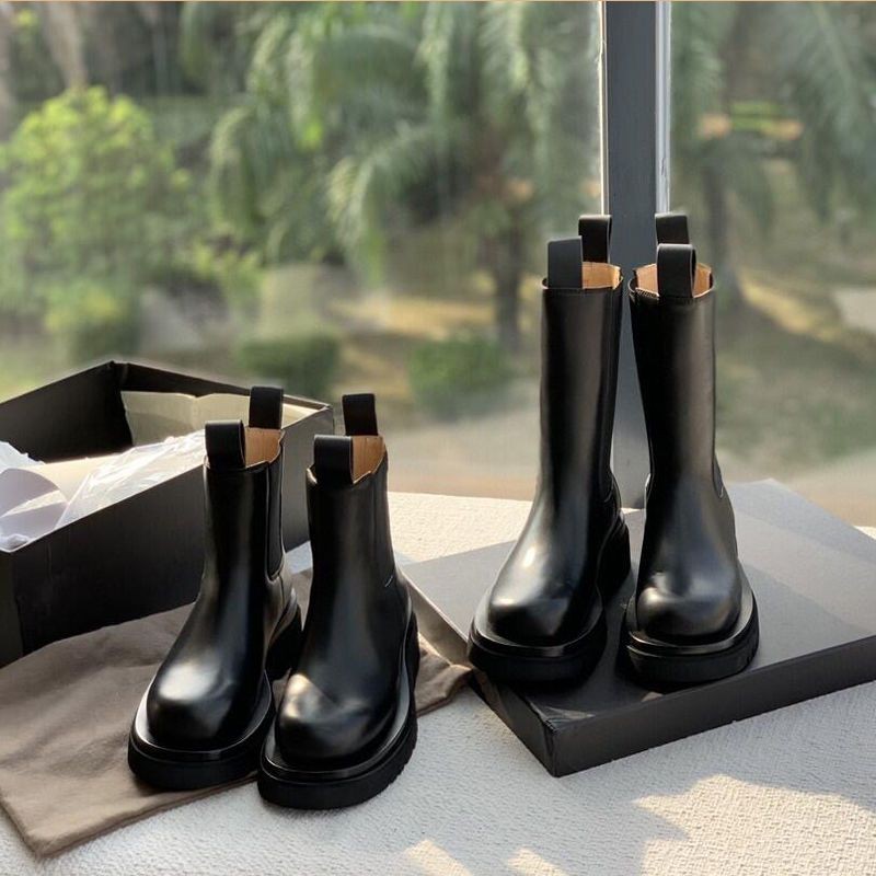 Mona Motorcycle Martin Boots Mid-Tube Boots Heightened หนา-Soled Chelsea