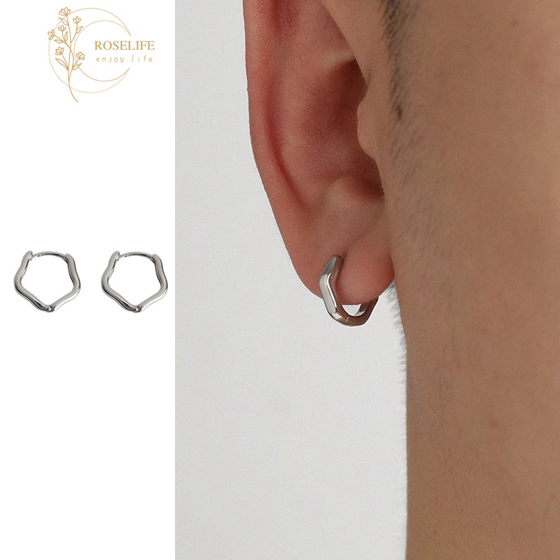 Roselife 2 ชิ้น Unisex Silver Hollow รูปหลายเหลี่ยม Hoop ต่างหูสําหรับผู้หญิงผู้ชายทุกวันสวมใส่ Pick ฟรีหูวงกลมเครื่องประดับของขวัญ