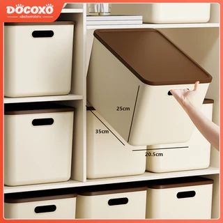 DOCOXO กล่องเก็บของพลาสติกสไตล์ญี่ปุ่น สี (L) มีฝาปิด เป็นระเบียบ ประหยัดพื้นที่