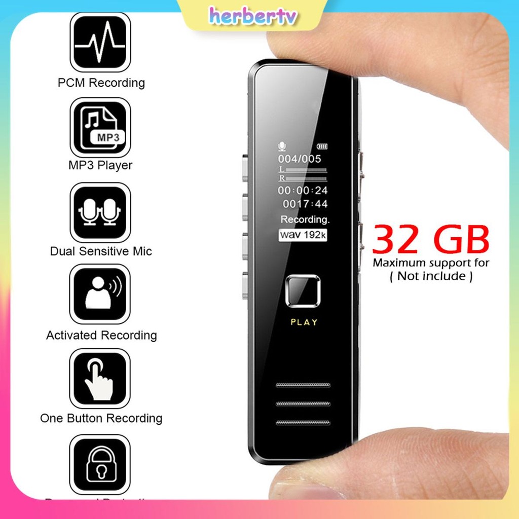 32gb เครื่องบันทึกเสียงดิจิตอล 1.2 นิ้ว Mini Voice Activated Recorder พร้อมเครื่องเล่น MP3 มือถือเครื่องอัดเสียงขนาดเล็ก SHOPSBC7684