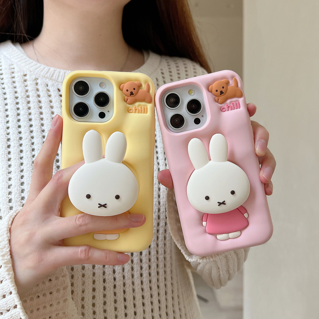 น่ารัก Miffy กระต่ายขาตั้งซิลิโคนอ่อนนุ่มสําหรับ Apple IPhone 16 15 14 13 12 Pro Max เคสกันกระแทก