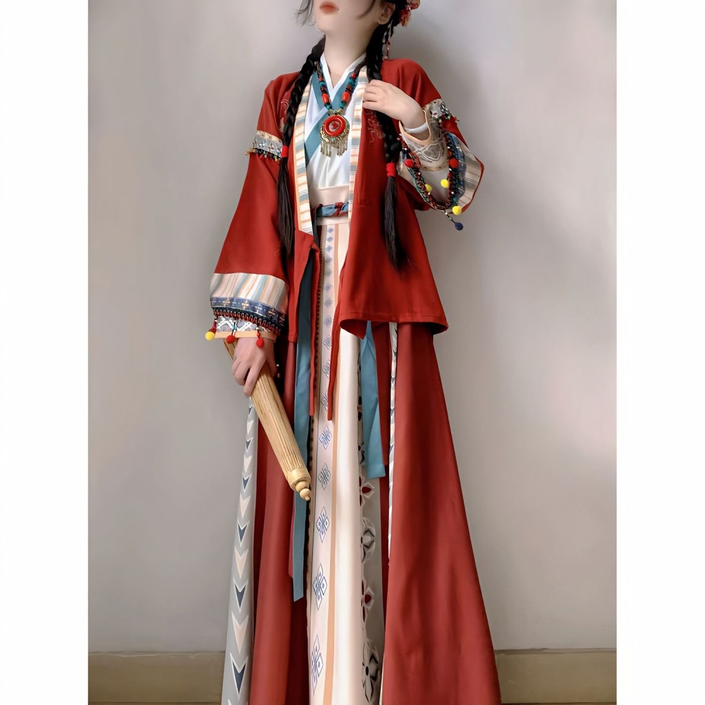 T Tang Made Wei Jin Hanfu หญิง [สีแดง Bulaji] องค์ประกอบจีน Tang ผ้านวมชิ้นเดียวเอวกระโปรงหักสวมใส่ทุกวัน