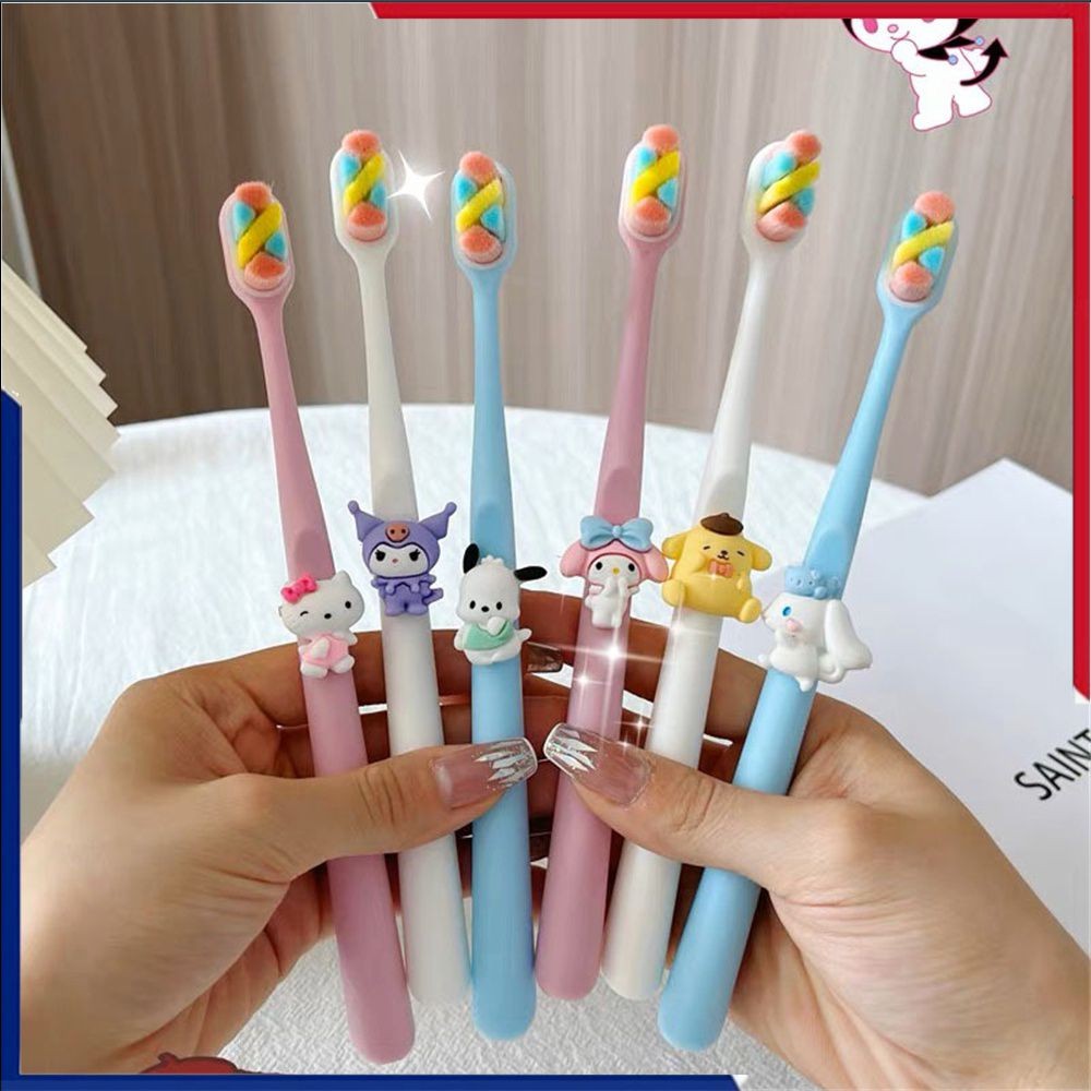 แปรงสีฟัน Sanrio Melody Kuromi Cinnamoroll การ์ตูนนักเรียนในครัวเรือน Fine Hair แปรงสีฟันทําความสะอาด Toothguard