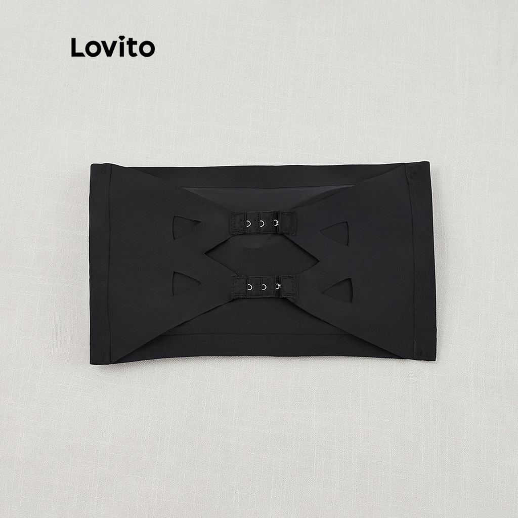 Lovito บราเกาะอก ไร้รอยต่อ เรียบหรู พร้อมแผ่นถอดออกได้ L26AD120 (สีแอปริคอท/ขาว/ดํา)