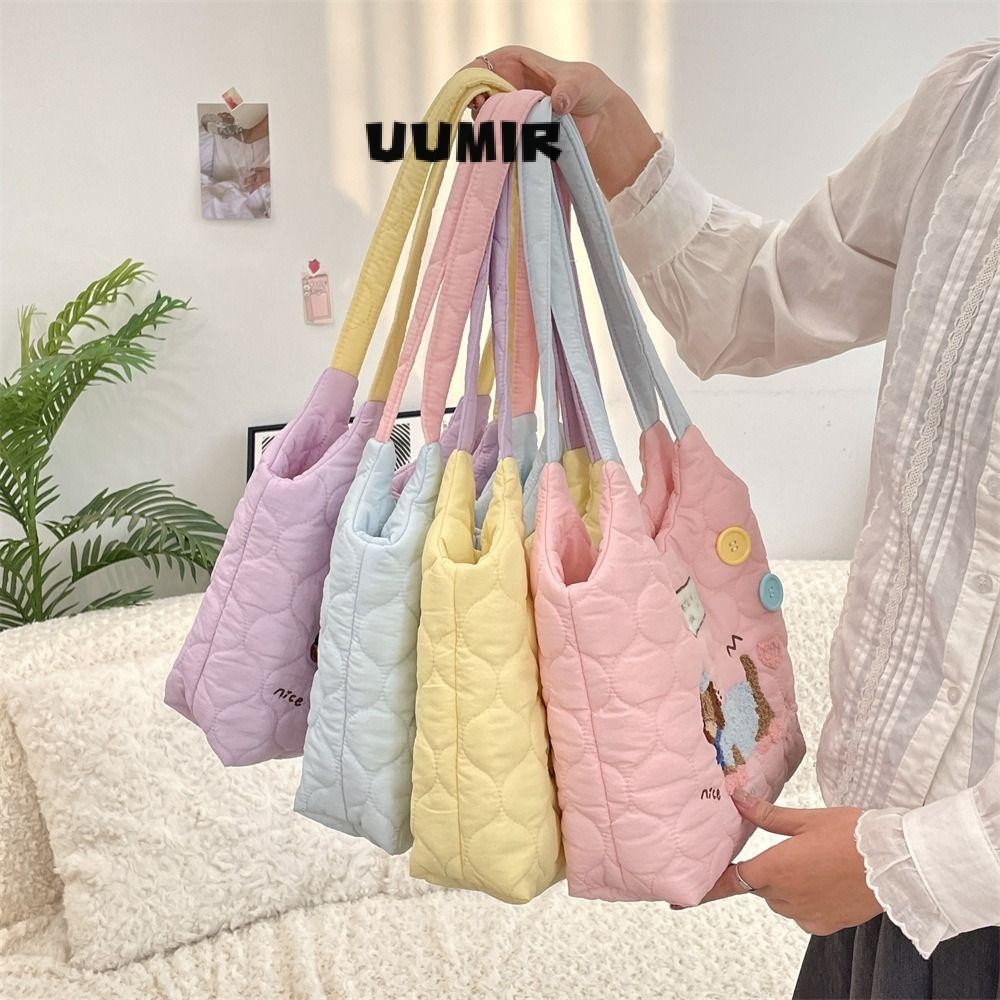 Uumir กระเป๋าสะพายไหล่,กระเป๋าสะพายสีครีมลูกสุนัข,กระเป๋าเดินทางผ้าฝ้ายเย็บปักถักร้อยความจุขนาดใหญ่แฟชั่น