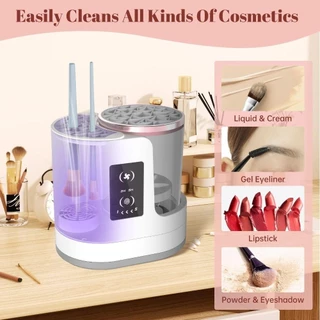 BUBBZO ล้างแปรงแต่งหน้าและอบผ้า, USB Electric 3 IN 1 Makeup Brush Cleaner| อัตโนมัติแบบพกพาพร้อมเครื่องเป่า-ที่ยึด แปรงเครื่องสําอางทําความสะอาดเครื่องมือสําหรับแปรงแต่งหน้าทั้งหมดประเภท