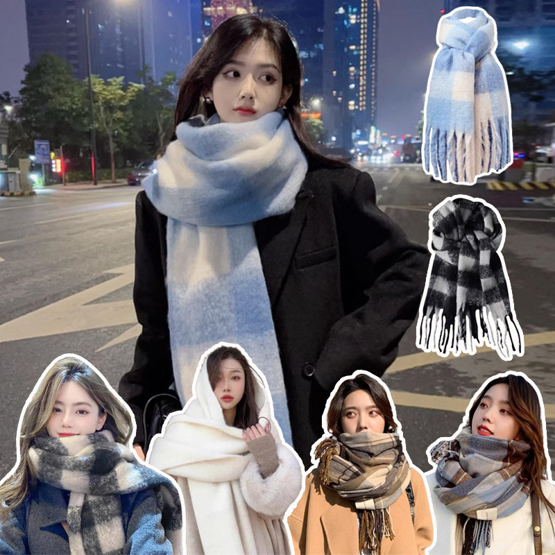 ฤดูหนาวหนาผ้าพันคอผู้หญิงแคชเมียร์ผ้าคลุมไหล่และ Wraps Pashmina Neckerchief หญิง Rainbow Hairy Tessel ใหม่