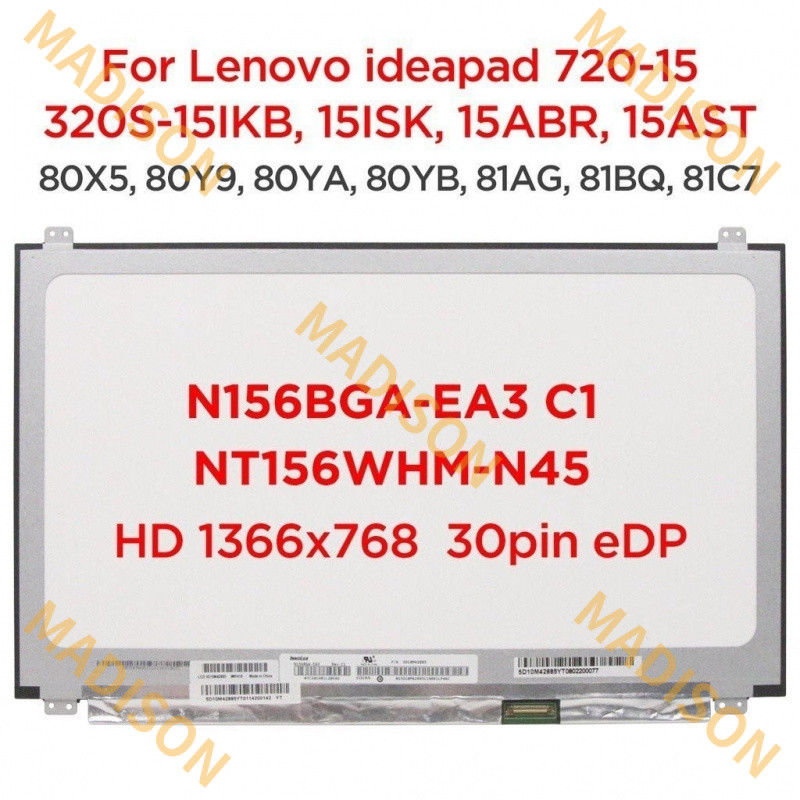 หน้าจอ LCD ขนาด15.6นิ้วสำหรับ Lenovo IdeaPad 320s-15abr 320s-15ast 720-15ikb 80X5 30 Pins EDP N156BG