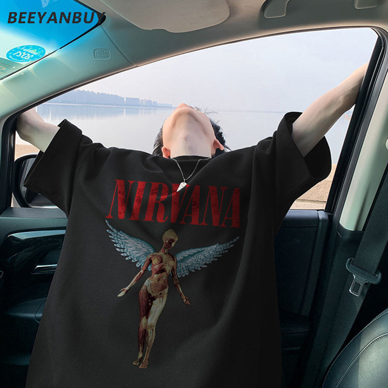 Beeyanbuy เสื้อยืด oversize ฟอก, สไตล์อเมริกันวินเทจพิมพ์หลวมพอดีผ้าฝ้าย 100% แขนสั้นเสื้อยืด#I001113