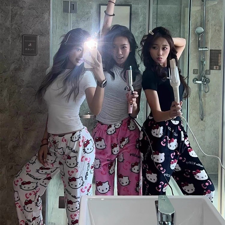 Pajama Pants HelloKitty Cartoon Cute Home Hello Kitty Warm Girl's Girlfriends Coral Fleece Pants for Walking and Sleeping