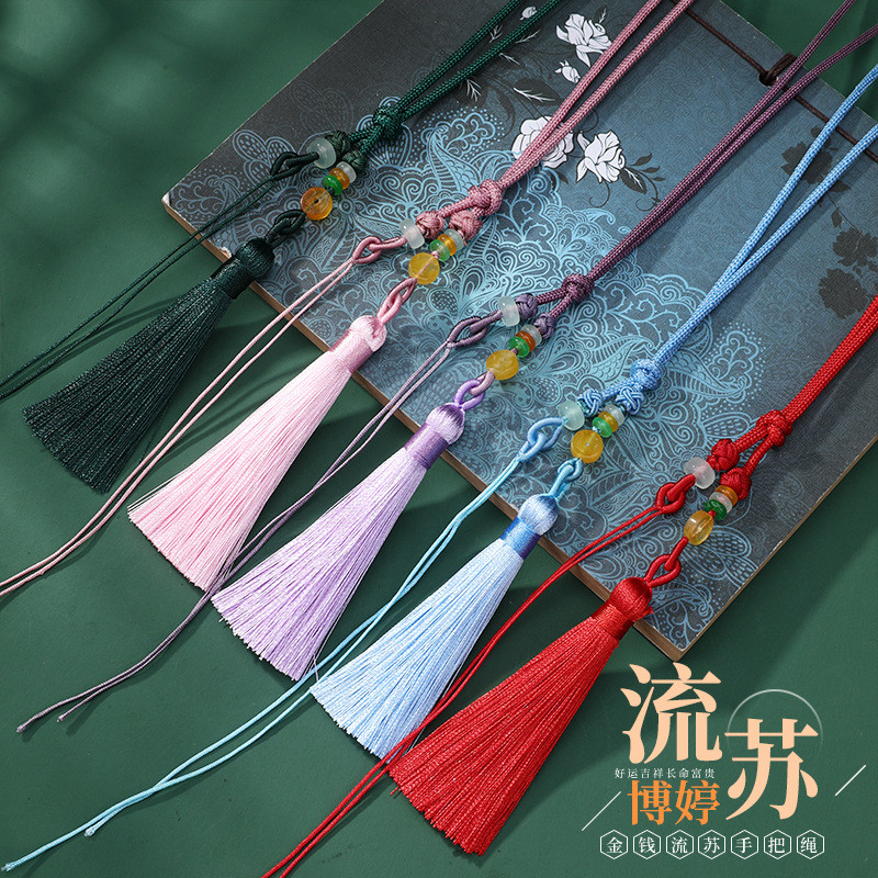 เงินเล็กๆน้อยๆพู่เชือกมือจับ DIY มือถักข้อมือแบบสั้นปลอดภัยหัวเข็มขัดจี้พู่อุปกรณ์เสริมเชือกเส้นเล็ก