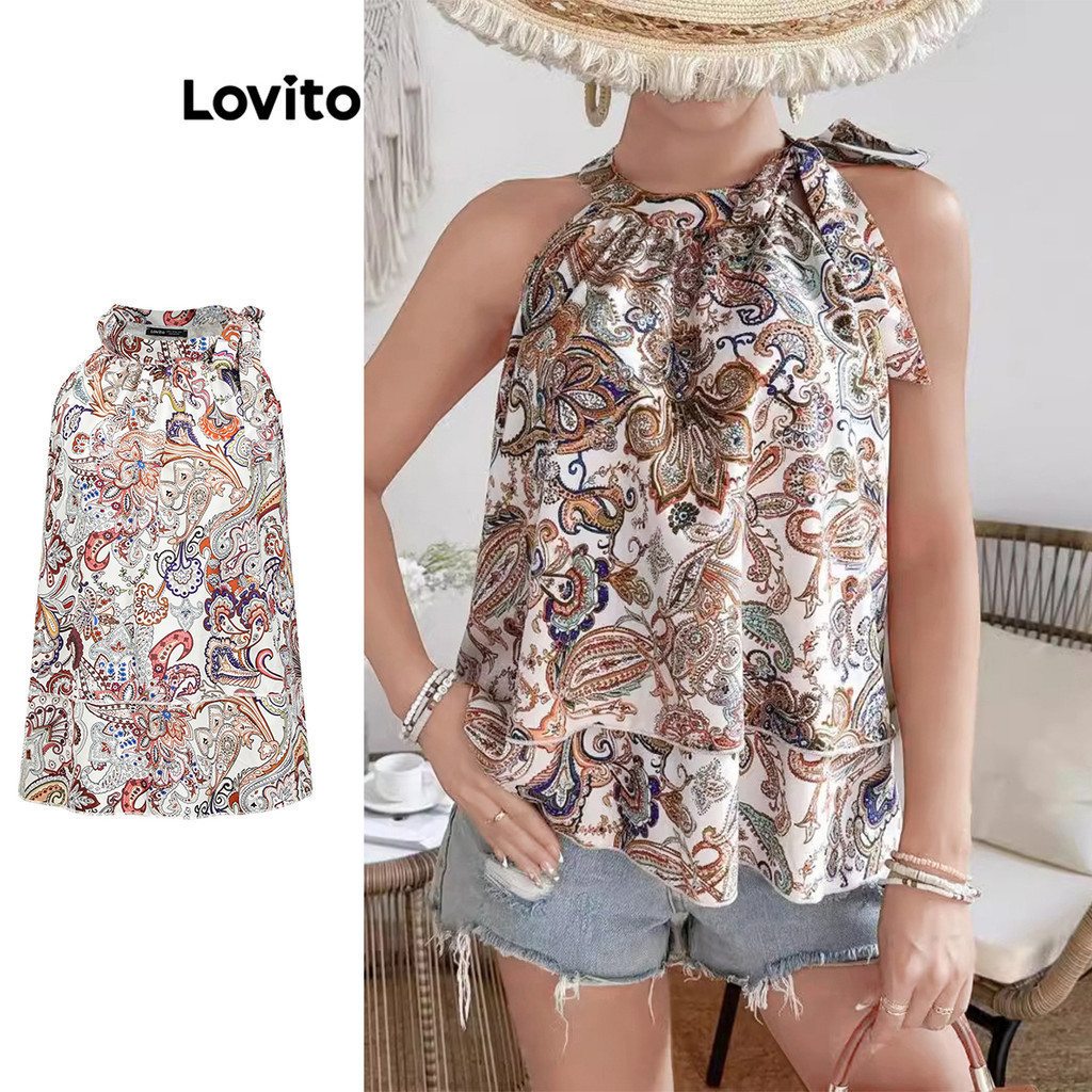 Lovito เสื้อกล้ามลายเพสลีย์ 2 ชั้นสำหรับผู้หญิง L109MD308