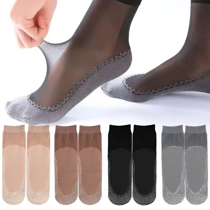 ฤดูใบไม้ผลิฤดูร้อนผู้หญิงถุงเท้าผ้าไหมกํามะหยี่-ด้านล่างลื่นบางเฉียบระบายอากาศข้อเท้าสั้นข้อเท้า
