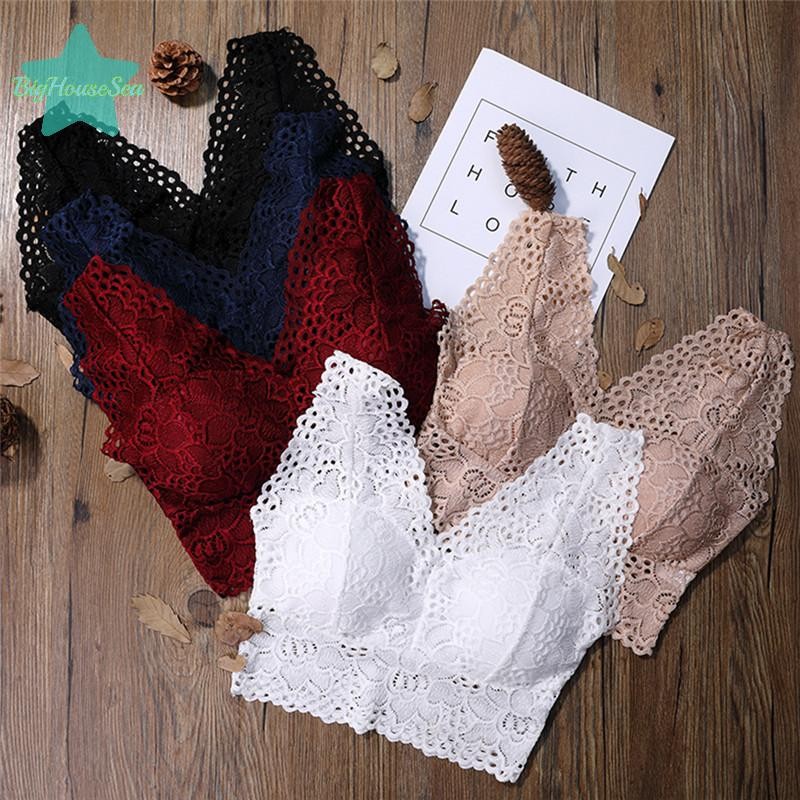 [BigHouseSea] Floral Lace Bra Thin Wire Free Bralette ผู้หญิง Brassiere ชุดชั้นในเซ็กซี่ใหม่