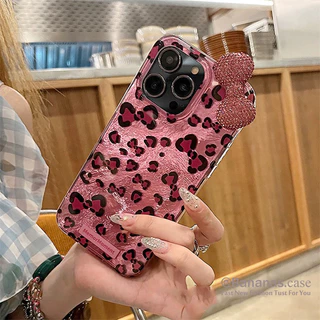 เสือดาวพิมพ์เพชรโบว์เคสโทรศัพท์สําหรับiPhone 17 16 15 14 13 12 11 Pro Max X Xr Xs Max 7 8 Plus SE2020