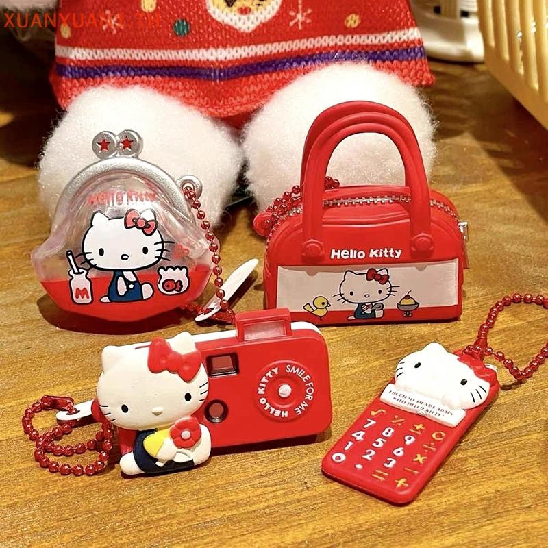 Xuan Kawaii Hello Kitty สีแดง Retro พวงกุญแจ Sanrio KT แมวกระเป๋าสตางค์กล้องโทรศัพท์ Charm จี้กระเป๋าตกแต่งรถพวงกุญแจ TH