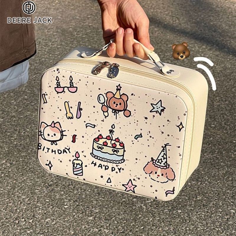 Deere Jack Hello Kitty กระเป๋าเครื่องสําอางน่ารักกระเป๋าเดินทางพร้อมกระจก
