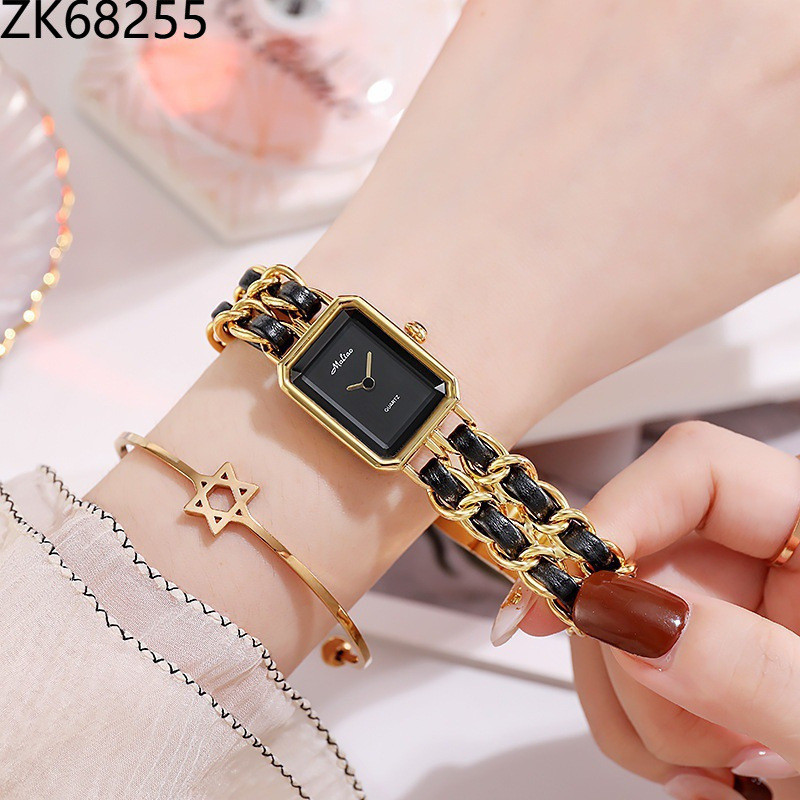 Anna Chanel นาฬิกาวัยกลางคนเข็มขัดถักหญิงนาฬิกาแฟชั่นนาฬิกาควอทซ์สด SN+7SB