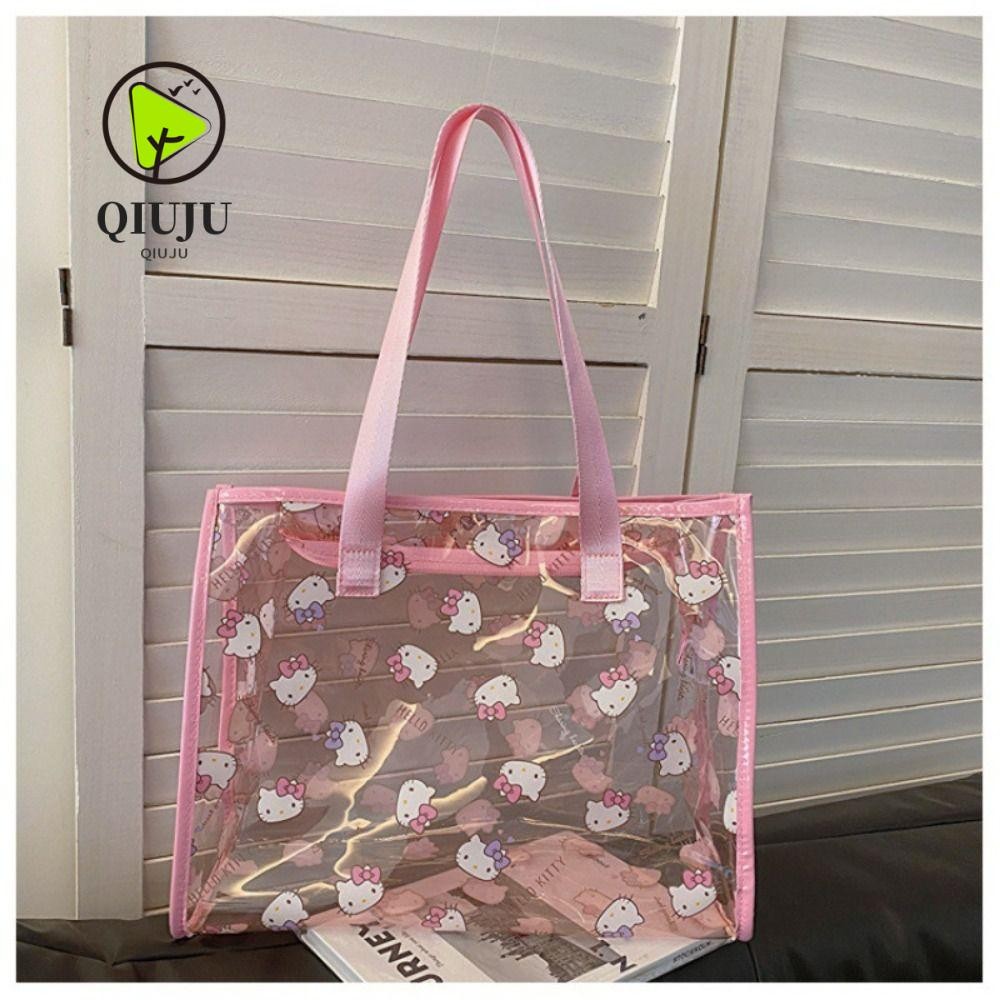 Qiju กระเป๋าเยลลี่ PVC, Sanrio HelloKitty/My Melody/Kuromi/Pochacco/Cinnamoroll พิมพ์กระเป๋าใส่อุปกรณ์อาบน้ํา,น่ารักซิปกันน้ําใสกระเป๋าเครื่องสําอางปาร์ตี้