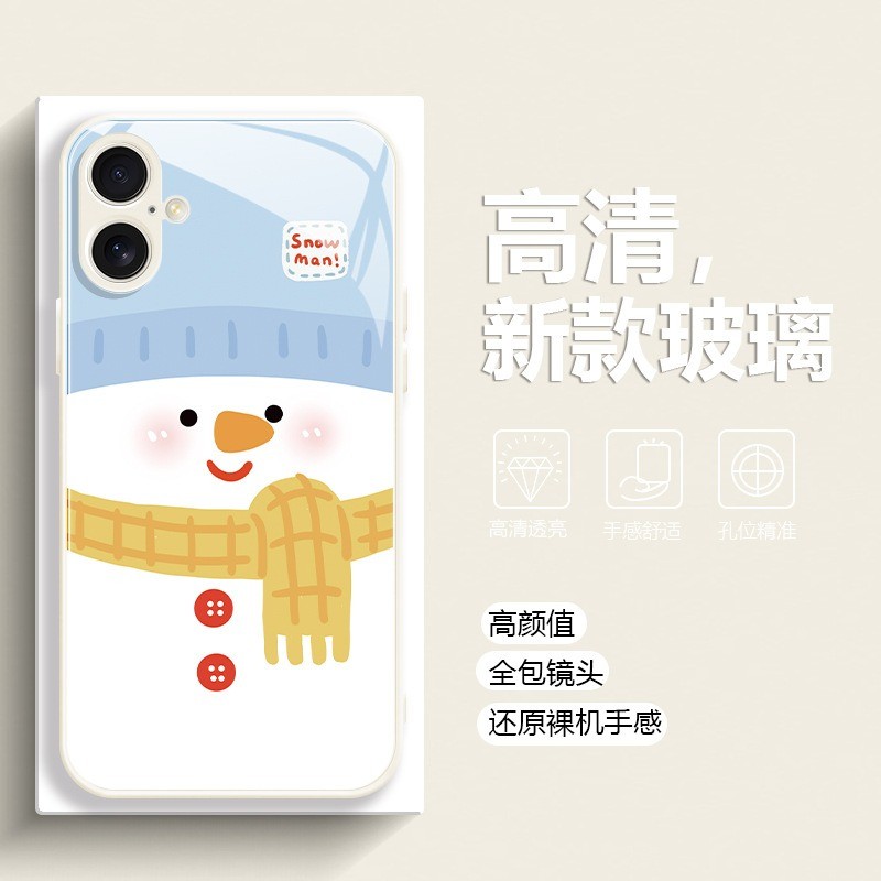 ฤดูหนาว Snowman แก้วเคสโทรศัพท์สําหรับ Apple 16 15promax 14 13 Promax Anti-Drop 12 11promax นุ่ม XR XS 6 7 8plus แพคเกจ Xsmax กรณี